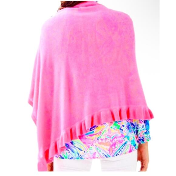 Vintage Lily Pulitzer Pink Ruffle Trim Open Cardigan Shawl Preppy 100% Cotton - Picture 3 of 6
